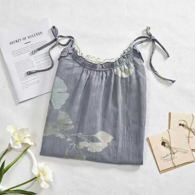 Ginkgo Leaf Tie Strap Cotton Lounge Midi Dress - image 2