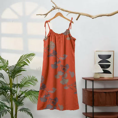 Ginkgo Leaf Tie Strap Cotton Lounge Midi Dress - image 11