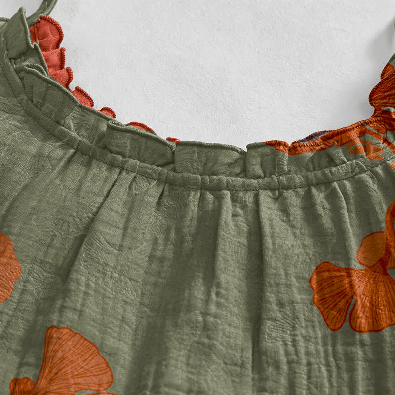 Ginkgo Leaf Tie Strap Cotton Lounge Midi Dress - image 18