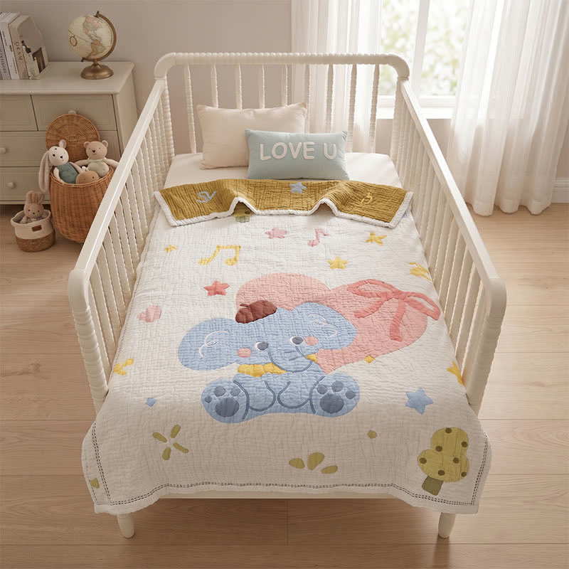 Pastel Elephant Lyocell Quilted Baby Quilt - image 2