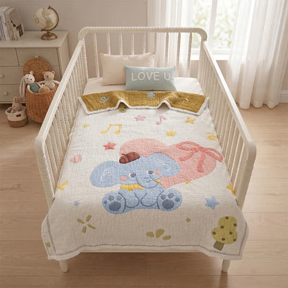 Pastel Elephant Lyocell Quilted Baby Quilt - image 2