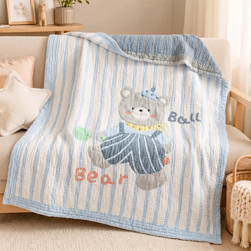 Striped Bear Lyocell Quilted Baby Quilt - image 1