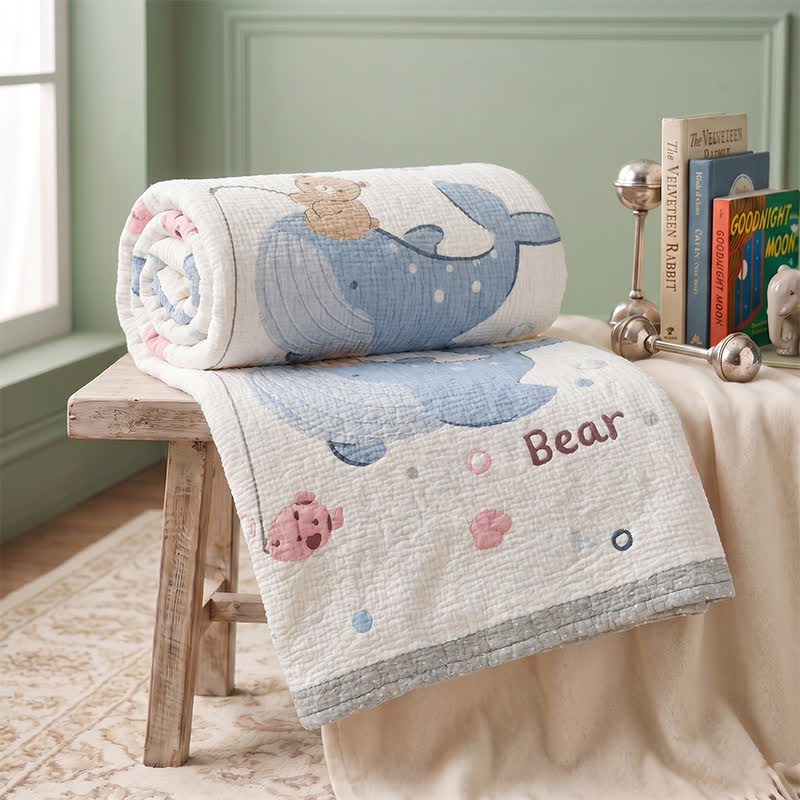 Whale and Bear Lyocell Quilted Baby Quilt - image 3