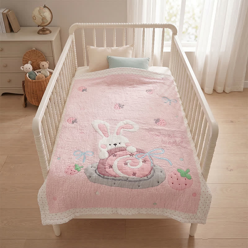 Pink Bunny Strawberry Lyocell Baby Quilt - image 2