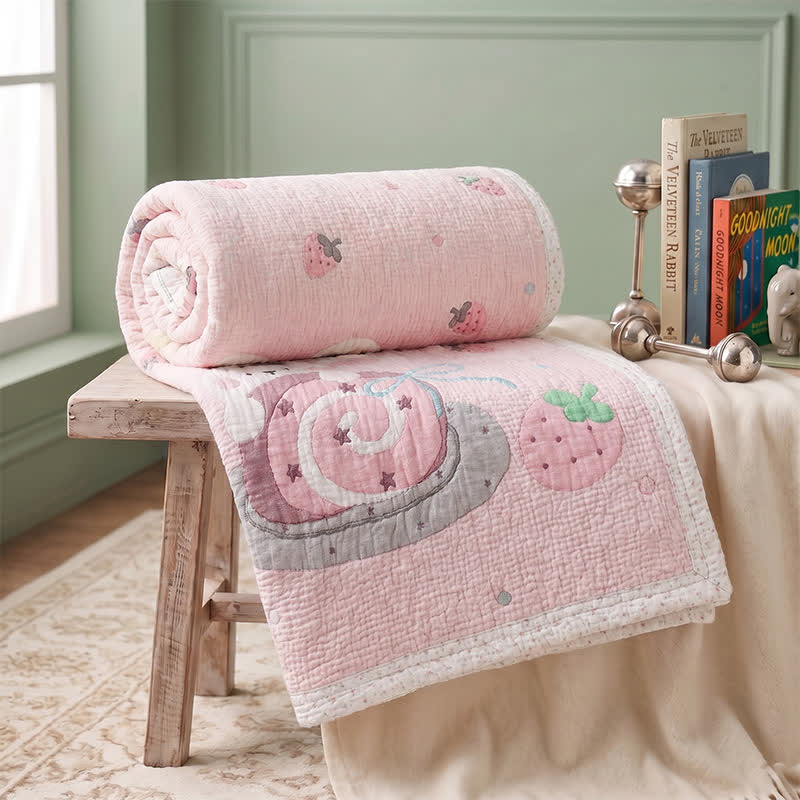 Pink Bunny Strawberry Lyocell Baby Quilt - image 3
