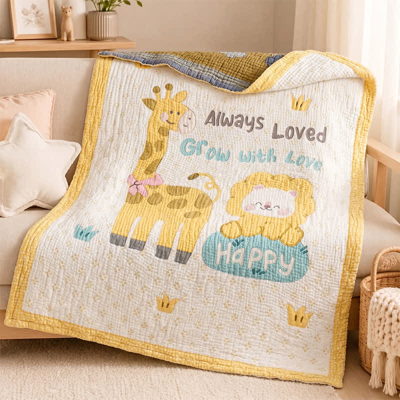 Giraffe and Lion Lyocell Quilted Baby Quilt - image 1