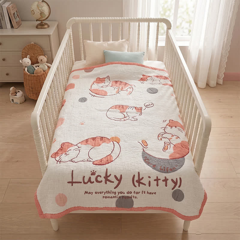 Lucky Kitty Lyocell Quilted Baby Quilt - image 2