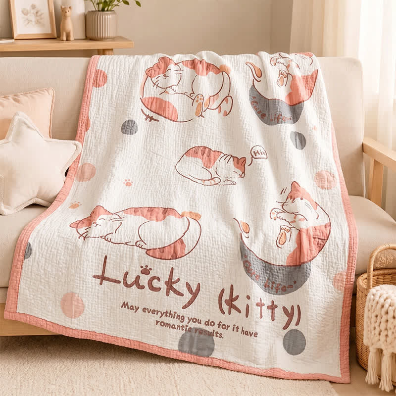 Lucky Kitty Lyocell Quilted Baby Quilt - image 1