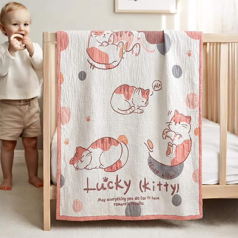 Lucky Kitty Lyocell Quilted Baby Quilt - image 3