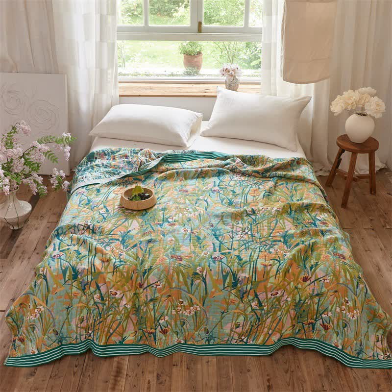 Vintage Iris Field Cotton Jacquard Blanket Quilt - image 2