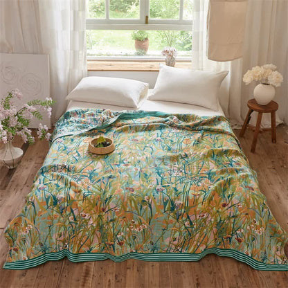 Vintage Iris Field Cotton Jacquard Blanket Quilt - image 2