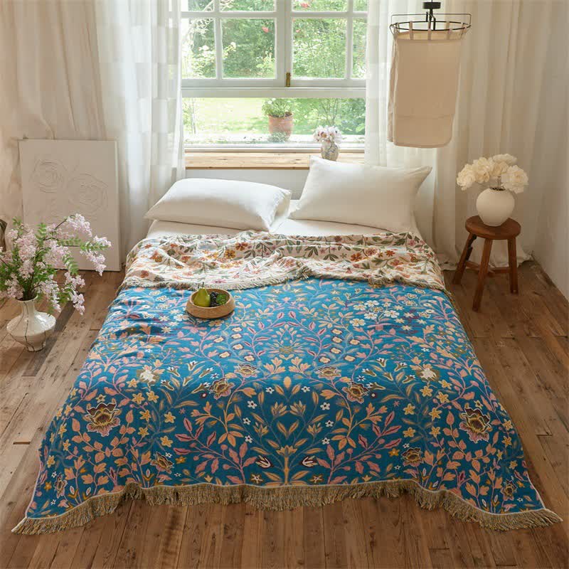 Floral Cotton Muslin Tassel Reversible Quilt - image 3