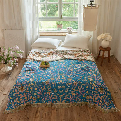 Floral Cotton Muslin Tassel Reversible Quilt - image 3