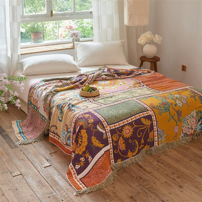 Boho Cotton Patchwork Floral Tassel Quilt - image 2