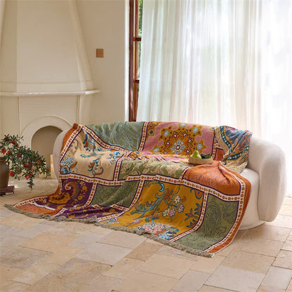 Boho Cotton Patchwork Floral Tassel Quilt - image 4