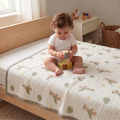 Little Sky Adventure Cotton Muslin Blanket - White - Queen - image 1