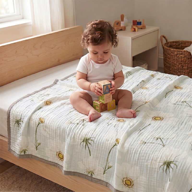 Soft Ivory Sunflower Cotton Blanket - White - Queen - image 1