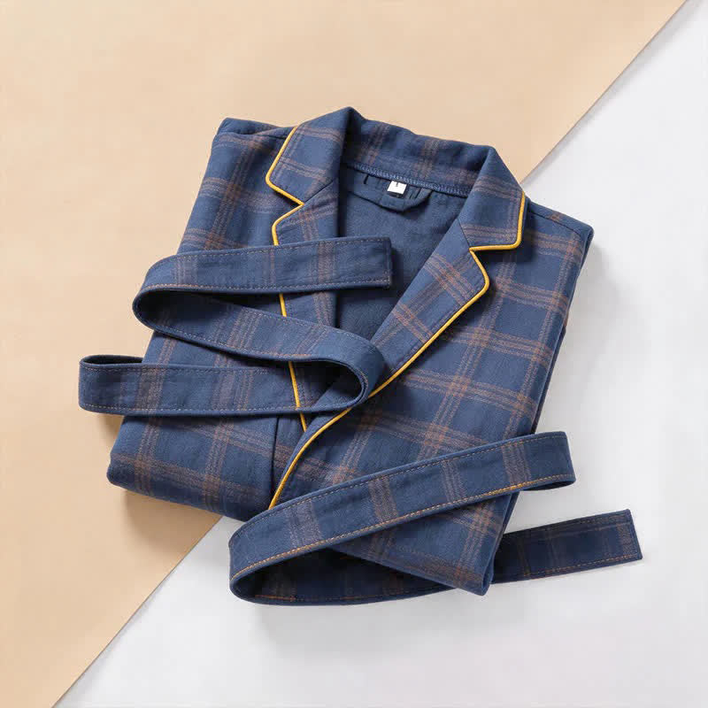 Unisex Style Plaid Cotton Bathrobe - image 3