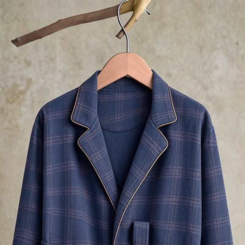 Unisex Style Plaid Cotton Bathrobe - image 6