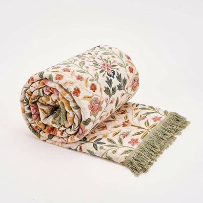 Floral Cotton Muslin Tassel Reversible Quilt - image 0