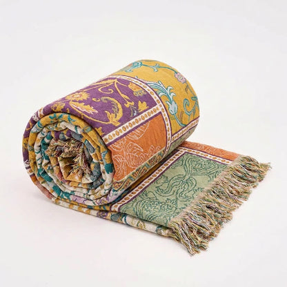 Boho Cotton Patchwork Floral Tassel Quilt - image 0