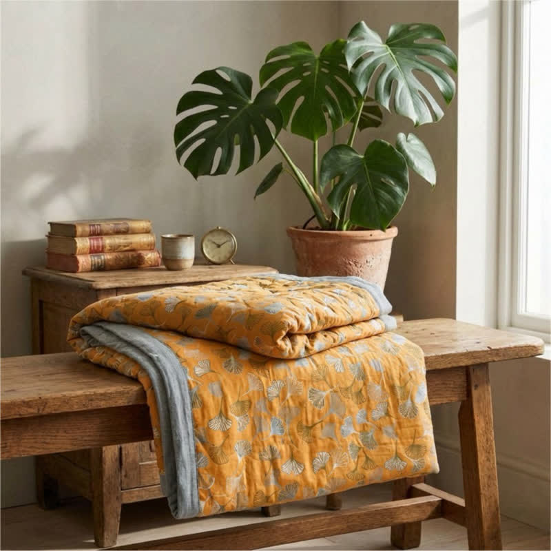 Golden Ginkgo Reversible Cotton Blanket - image 2