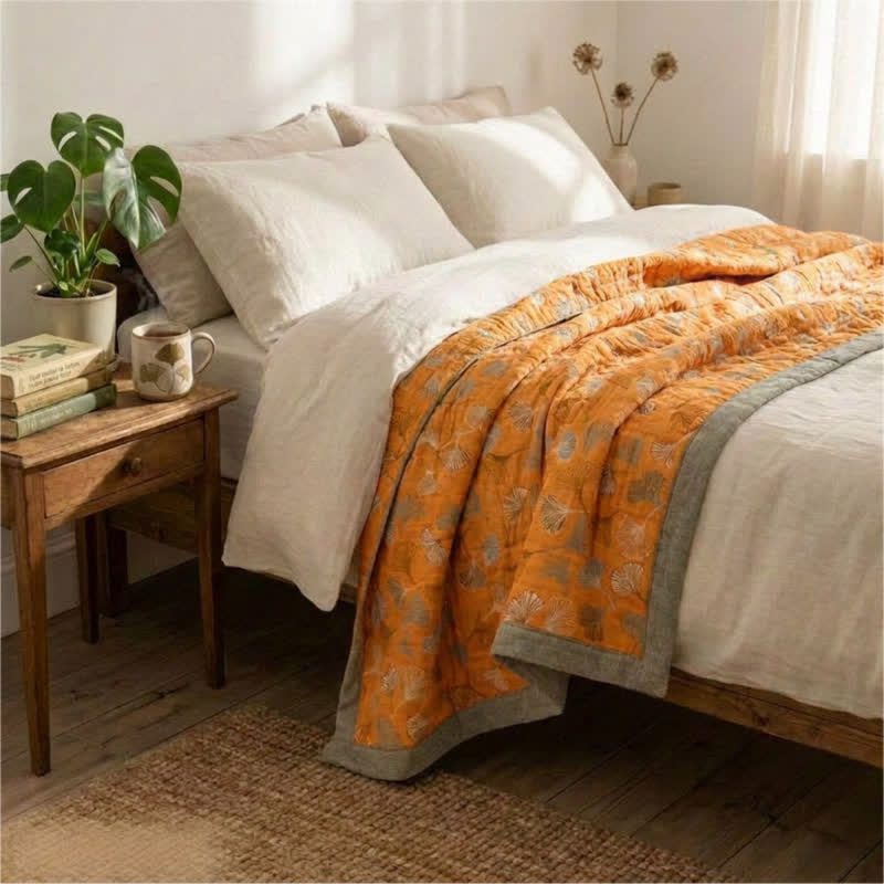 Golden Ginkgo Reversible Cotton Blanket - image 3