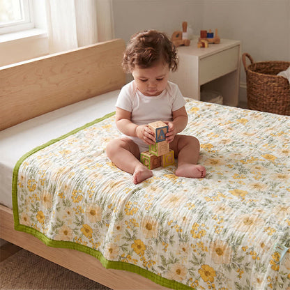 Meadow Bloom Yellow Cotton Gauze Blanket - image 1