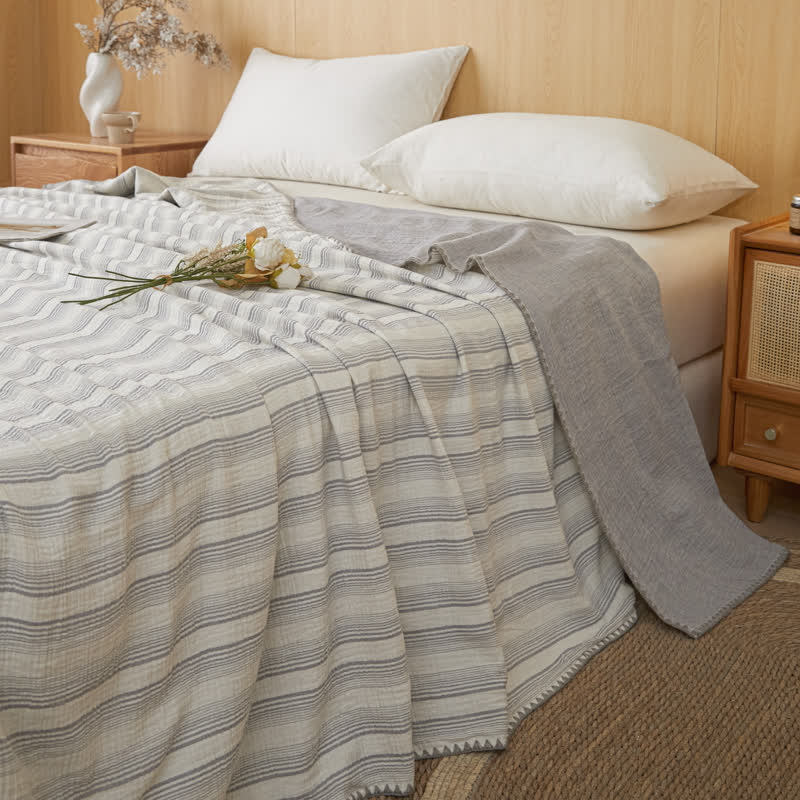 Soft Stripe Reversible Cotton Bedspread - Grey Stripe - 79" × 91" - image 15