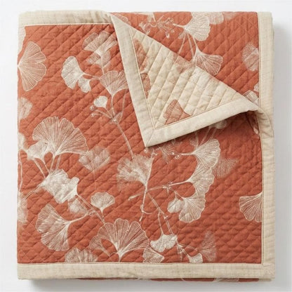 Red Ginkgo Leaf Pattern Cotton Blanket - image 5