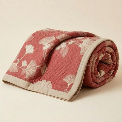 Red Ginkgo Leaf Pattern Cotton Blanket - image 6