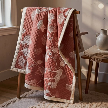 Red Ginkgo Leaf Pattern Cotton Blanket - image 3