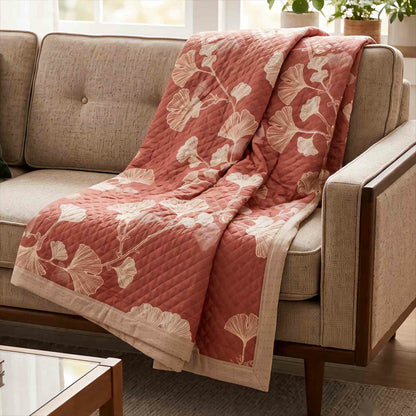 Red Ginkgo Leaf Pattern Cotton Blanket - image 7
