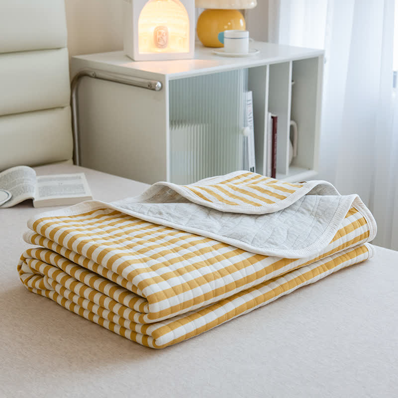 Blush Stripe Quilted Cotton Summer Quilt - Yellow - 79" × 91" - image 5