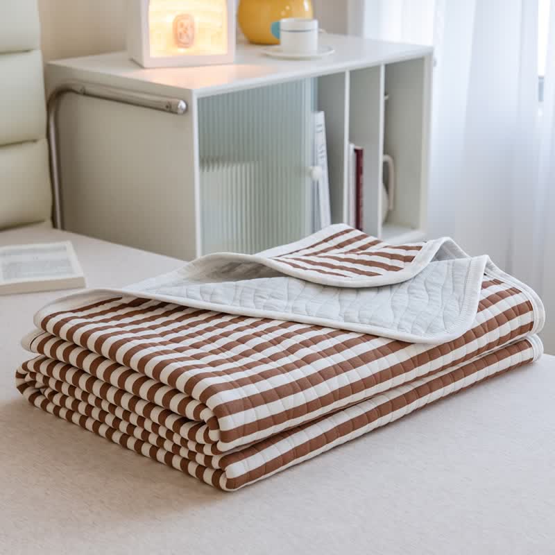 Blush Stripe Quilted Cotton Summer Quilt - Caramel - 79" × 91" - image 6