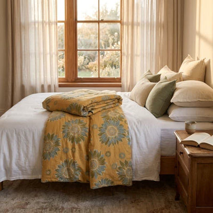 Vintage Orange Sunflower Cotton Blanket - image 5