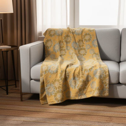 Vintage Orange Sunflower Cotton Blanket - image 1