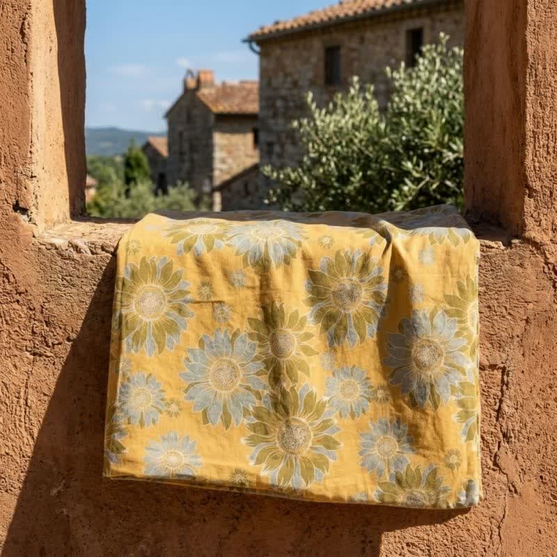 Vintage Orange Sunflower Cotton Blanket - image 4
