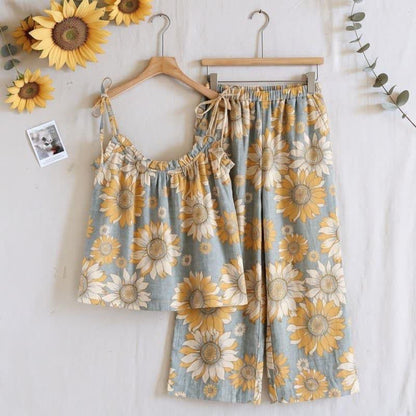Sunflower Bloom Tie Strap Cami Loungewear Set - Grey - XL - image 0