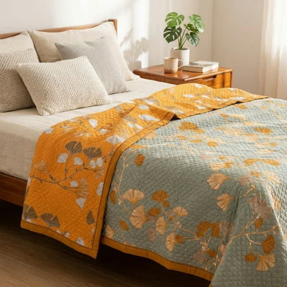 Reversible Ginkgo Botanical Quilted Blanket - image 1