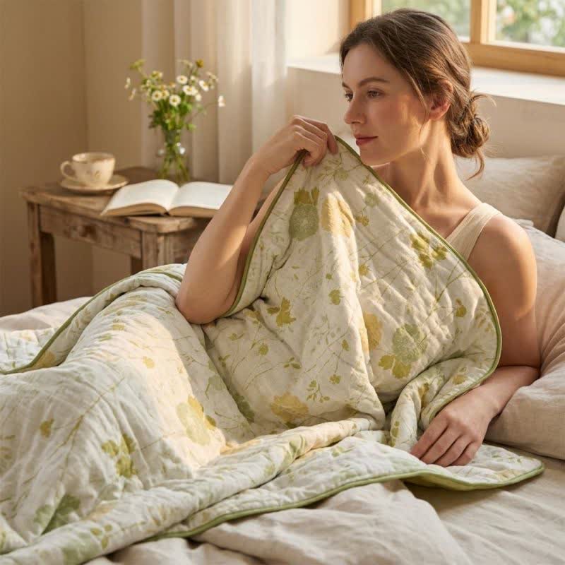 Soft Green Floral Reversible Cotton Quilt - image 4