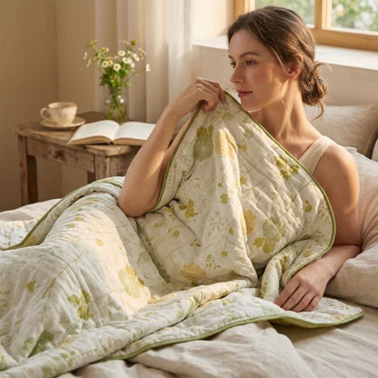 Soft Green Floral Reversible Cotton Quilt - image 5