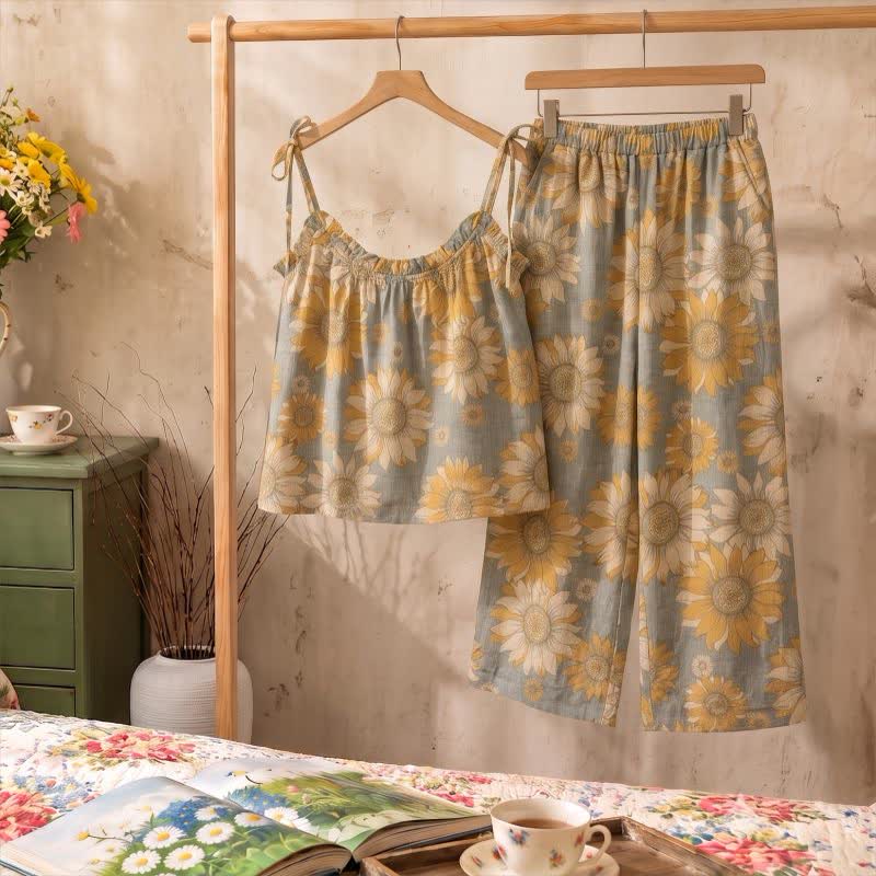 Sunflower Bloom Tie Strap Cami Loungewear Set - image 1