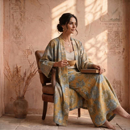 Vintage Sunflower Cotton Kimono Bathrobe - image 9