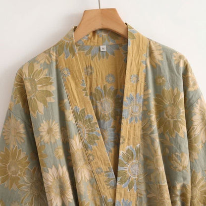 Vintage Sunflower Cotton Kimono Bathrobe - image 7