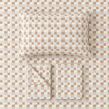 Warm Neutral Mosaic Check Bedding Set - image 1