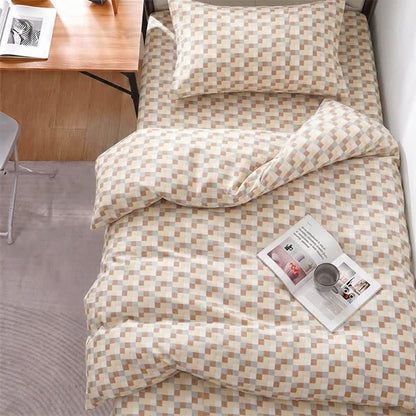 Warm Neutral Mosaic Check Bedding Set - Twin XL - Brown Plaid - 5-Piece Complete Set - image 0