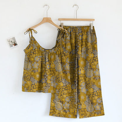 Vintage Floral Tie Strap Loungewear Set - Yellow - XL - image 6