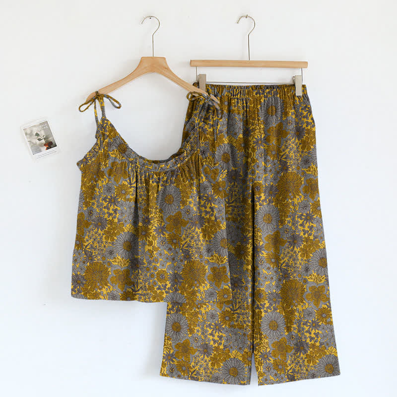 Vintage Floral Tie Strap Loungewear Set - Grey - XL - image 9