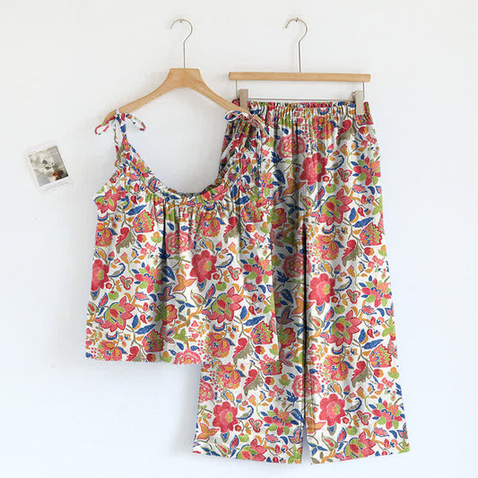 Cottagecore Floral Tie Strap Cami Loungewear Set - Multicolor - XL - image 0